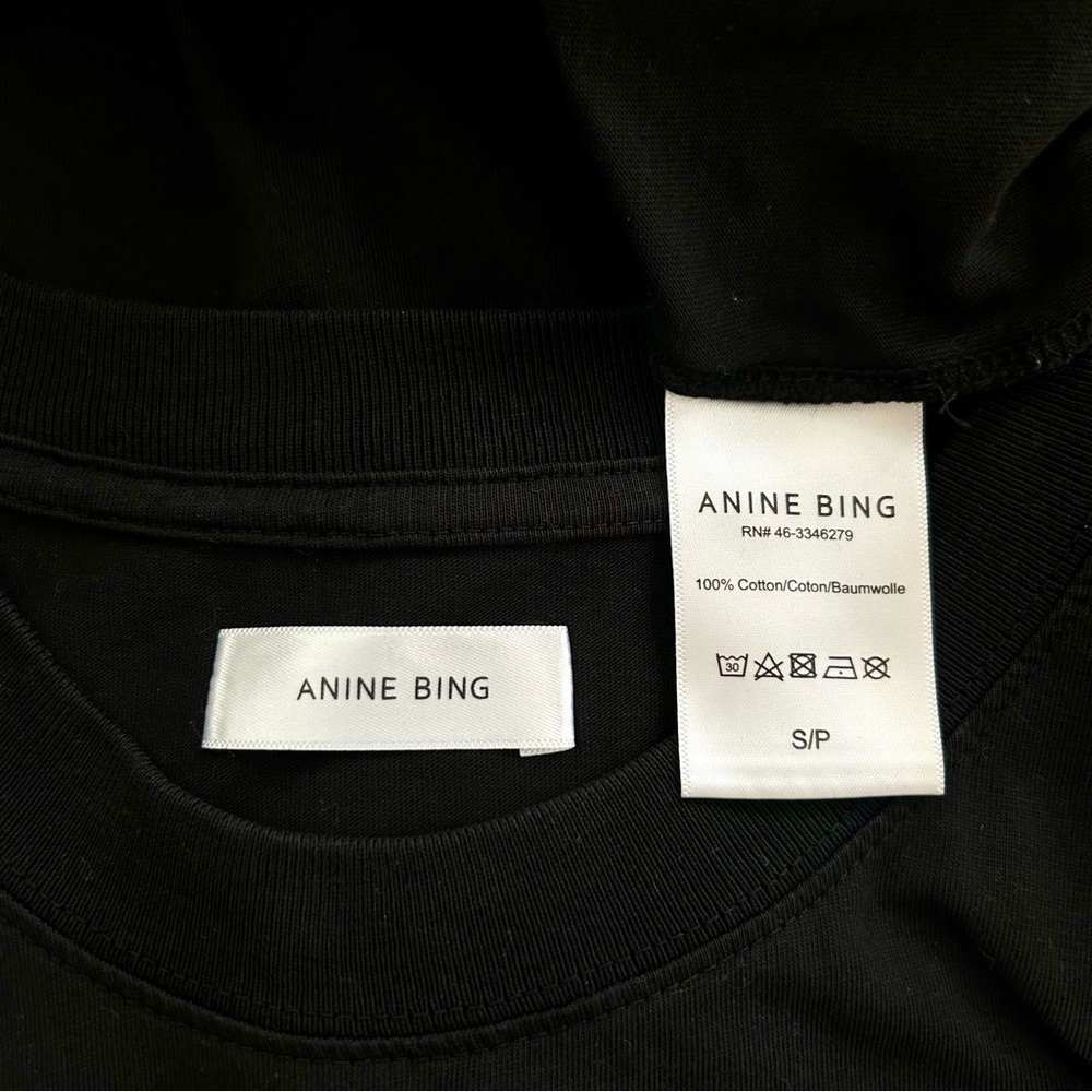 ANINE BING Lili Tee in Tonal Black T-Shirt Spell Out Size S - Picture 15 of 15